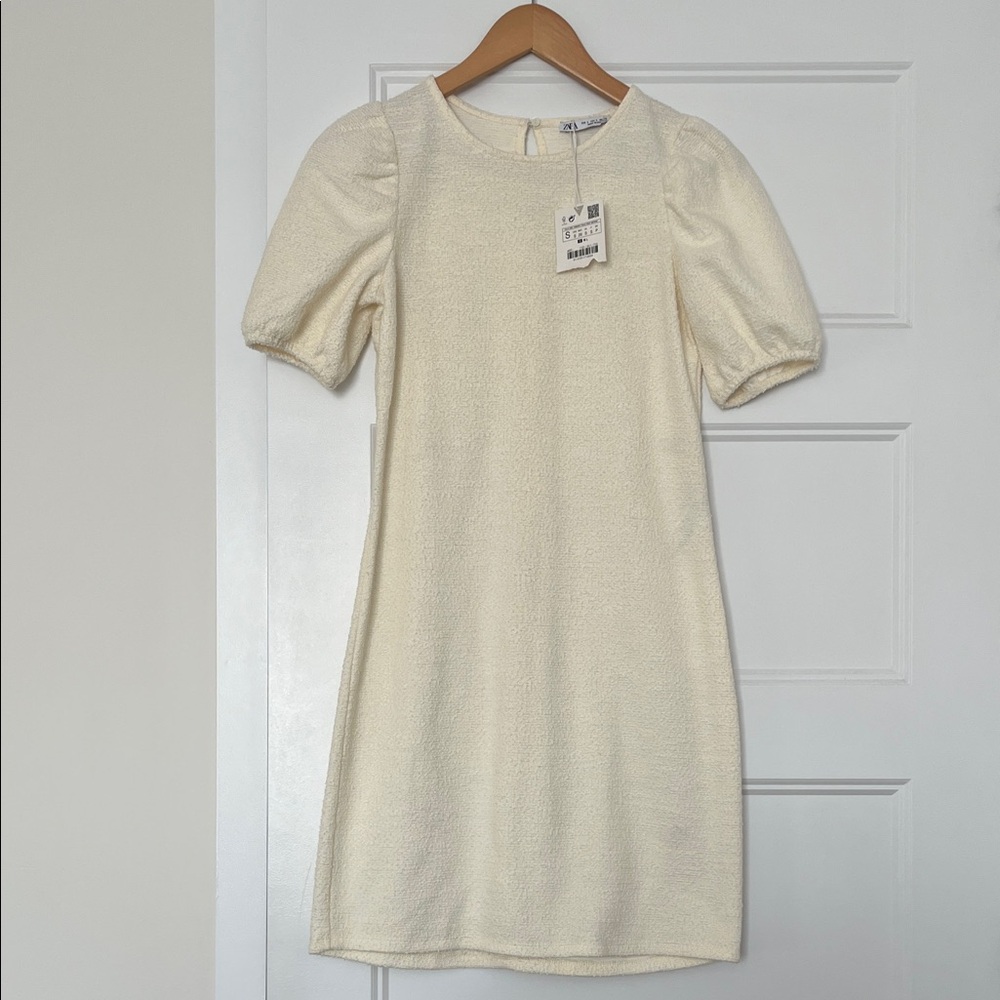 Zara Ivory Puff Sleeve Mini Dress